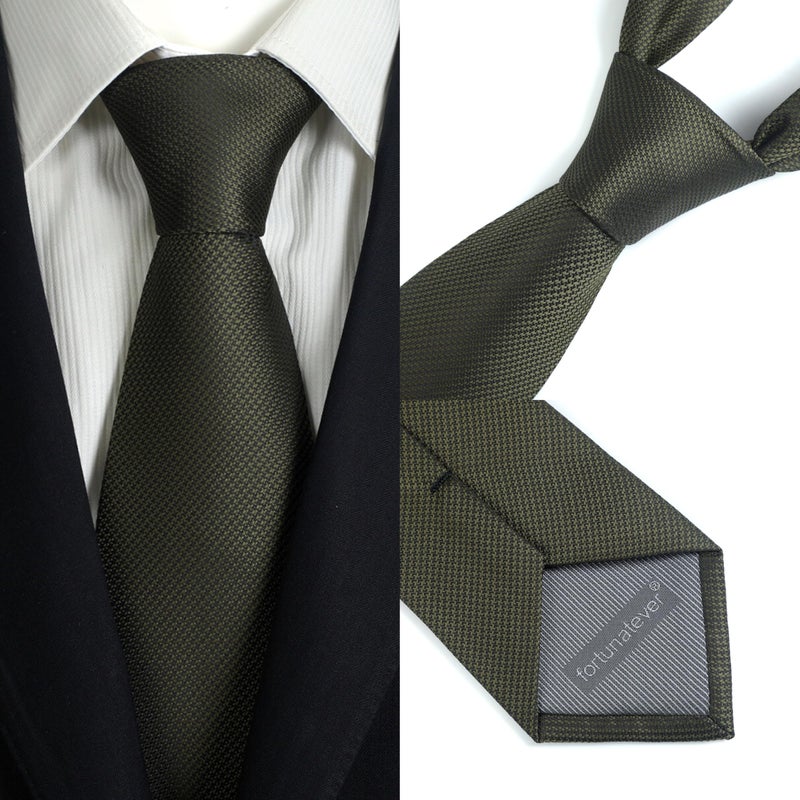 fortunatever Mens Solid Neckties,Olive Green Ties For Men With Pocket Square+Gift Box,58"Ã—3.35" - Image 3